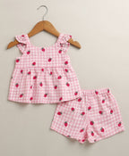 Organic Cotton Strawberry Bliss Baby Girl Top & Shorts Set - Pink