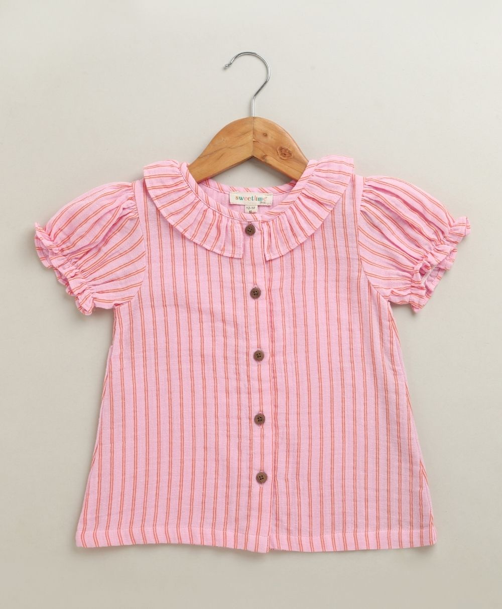 Baby Girls Candy Stripe Organic Cotton Co-ord Set with a Hat - Pink