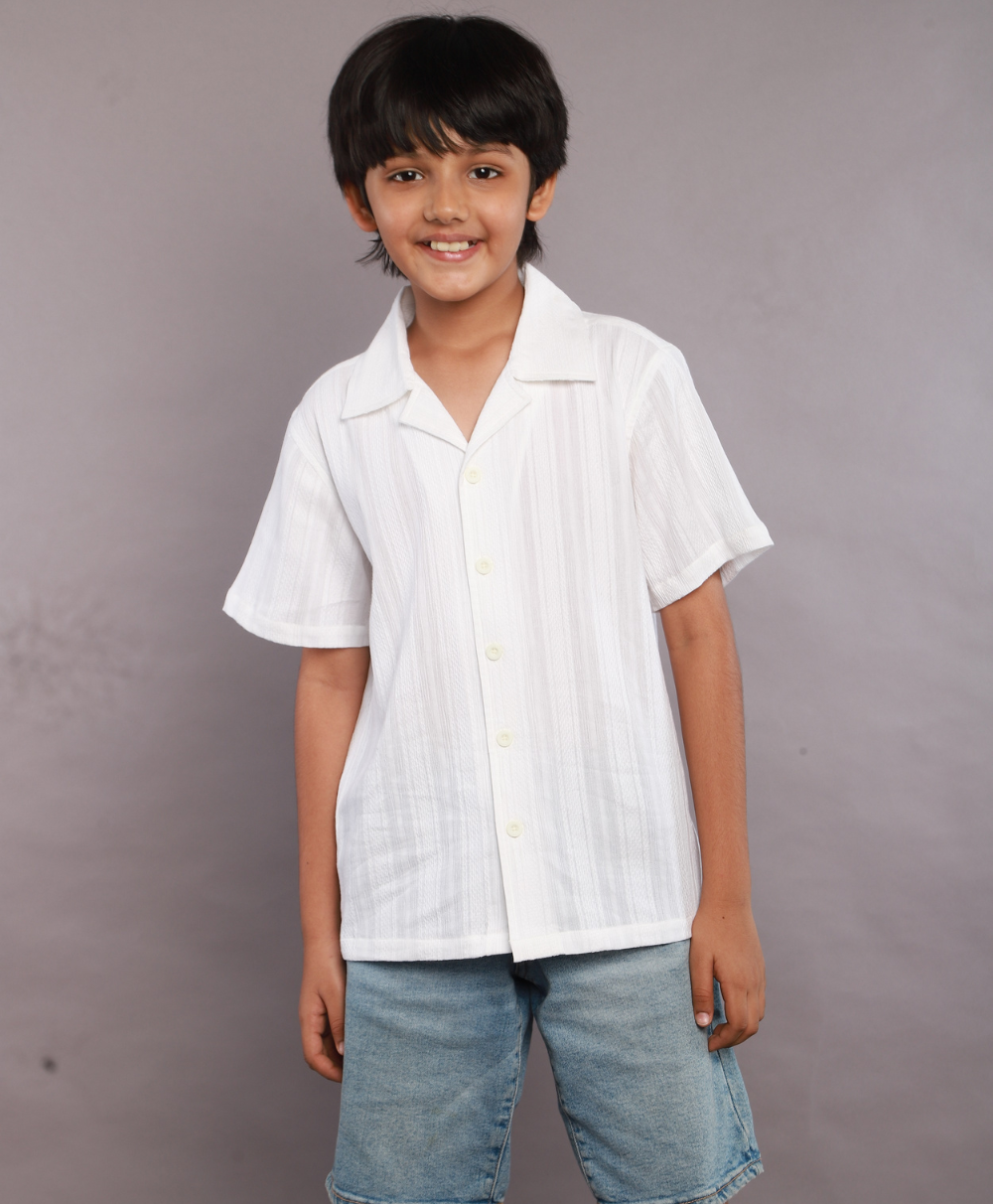 Braided Twisted Line Polyester Shirt - White