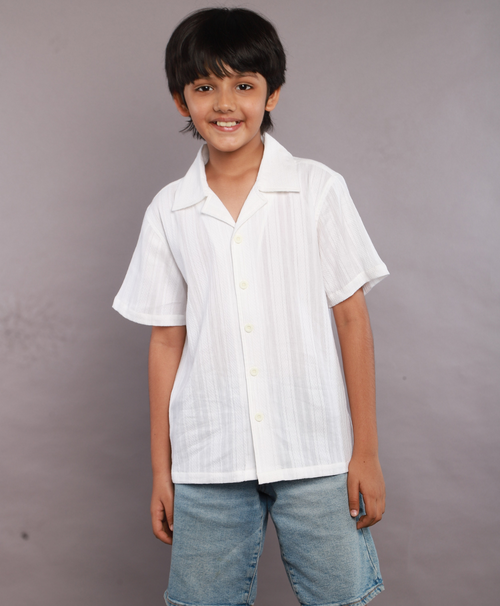 Braided Twisted Line Polyester Shirt - White