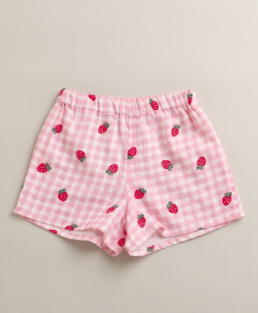 Organic Cotton Strawberry Bliss Baby Girl Top & Shorts Set - Pink