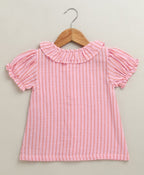 Baby Girls Candy Stripe Organic Cotton Co-ord Set with a Hat - Pink