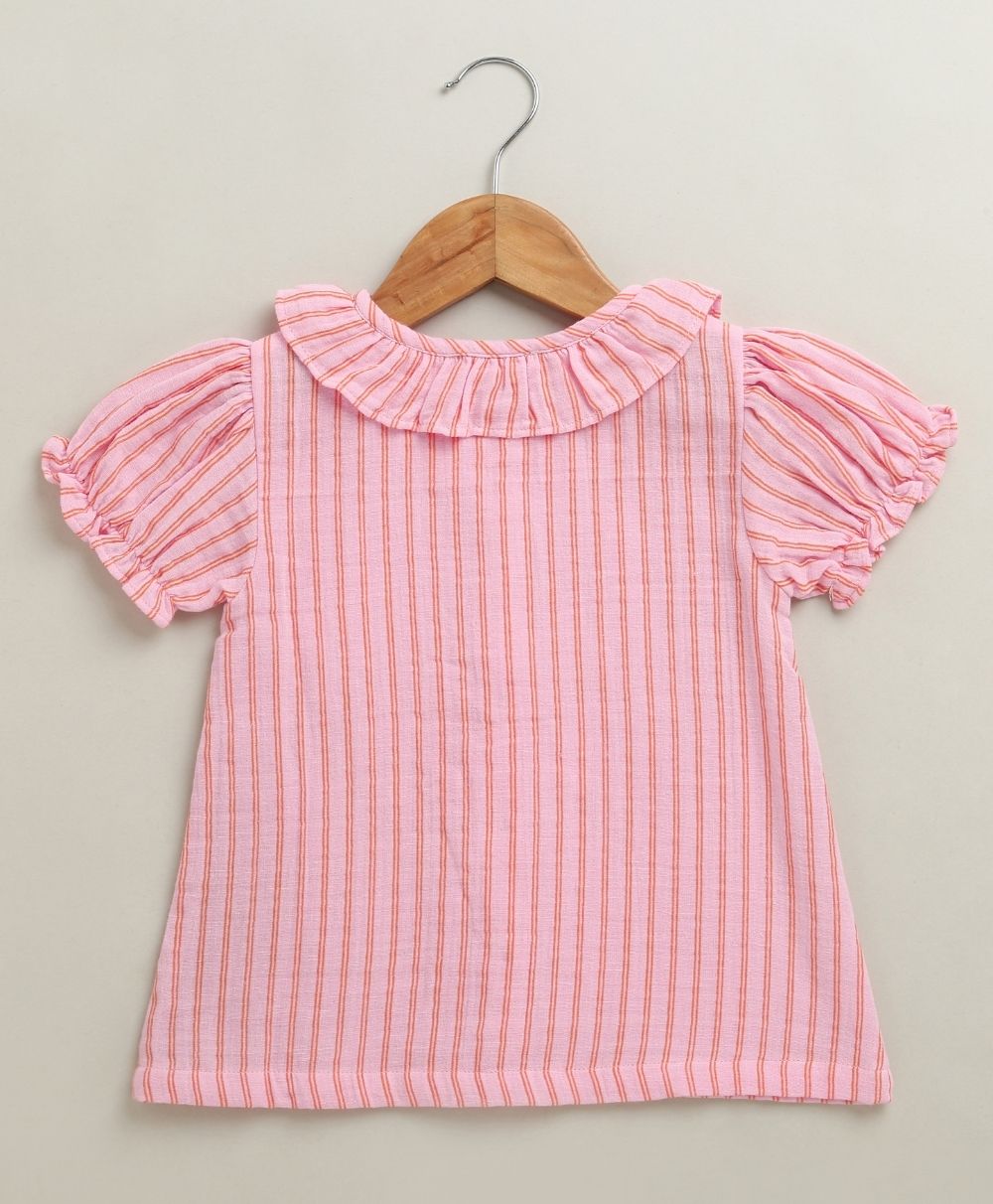 Baby Girls Candy Stripe Organic Cotton Co-ord Set with a Hat - Pink