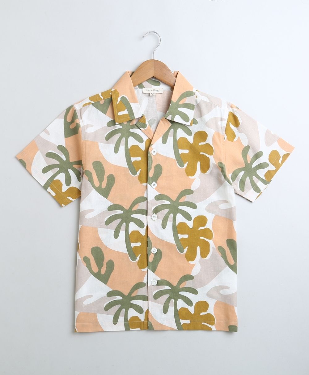 Tropical Print Organic Cotton Shirt - Beige