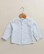 Sky Blue Mandarin  Linen Shirt - Light Blue