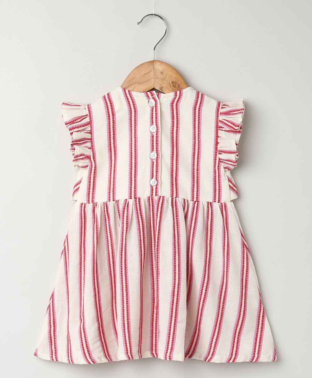 Pink Striped Organic Cotton Dobby Dress & Bloomer Co-ord Set - Off-White