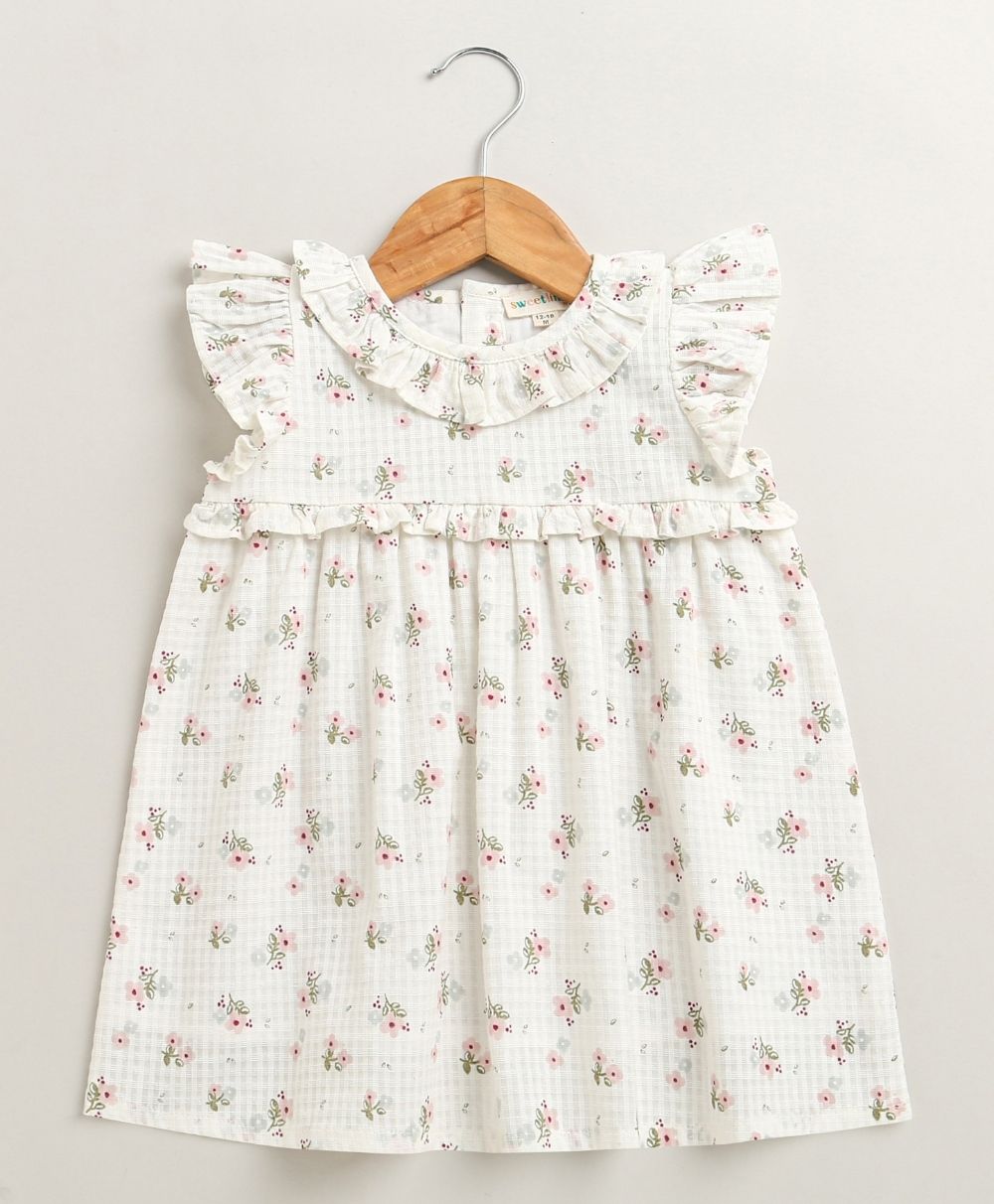 Sweetlme By AS Sweet Blossom Ruffle Organic Cotton Dress & Bloomer Set with Hairband - Off White