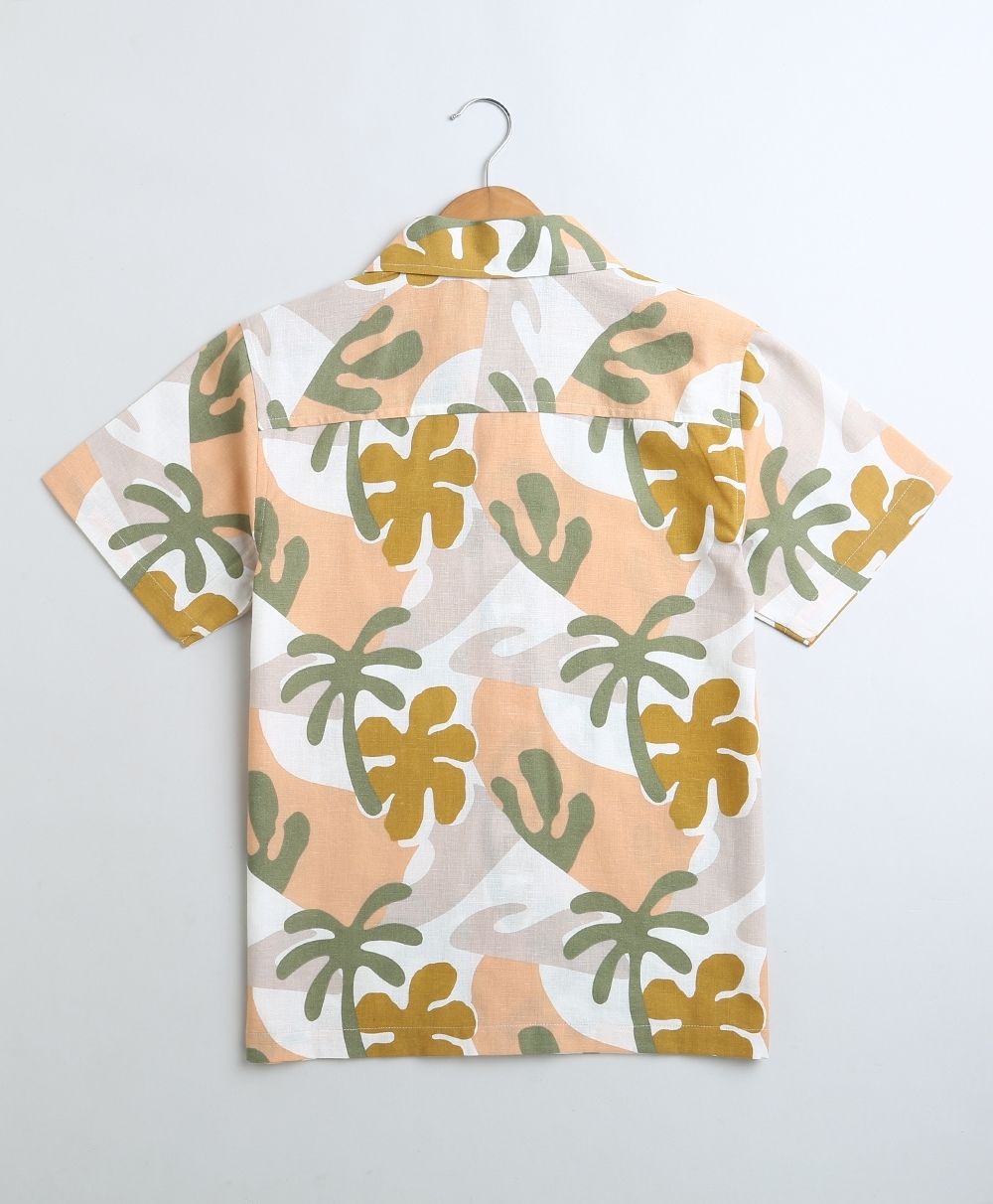 Tropical Print Organic Cotton Shirt - Beige