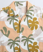 Mens Beige Tropical Print Organic Cotton Shirt - Beige