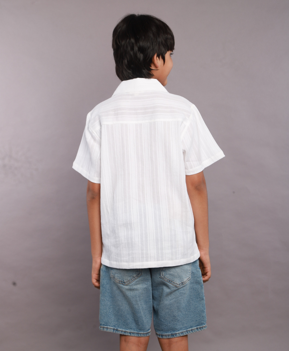 Braided Twisted Line Polyester Shirt - White
