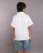 Braided Twisted Line Polyester Shirt - White