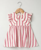 Pink Striped Organic Cotton Dobby Dress & Bloomer Co-ord Set - Off-White