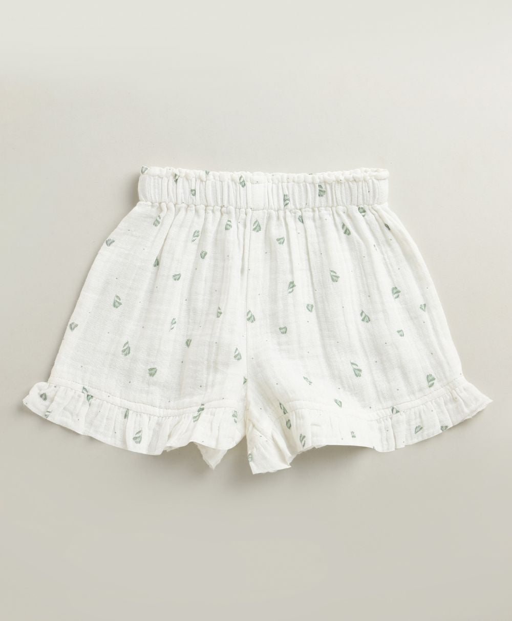 Minty Whisper Ruffle Organic Cotton Co-ord Set - White