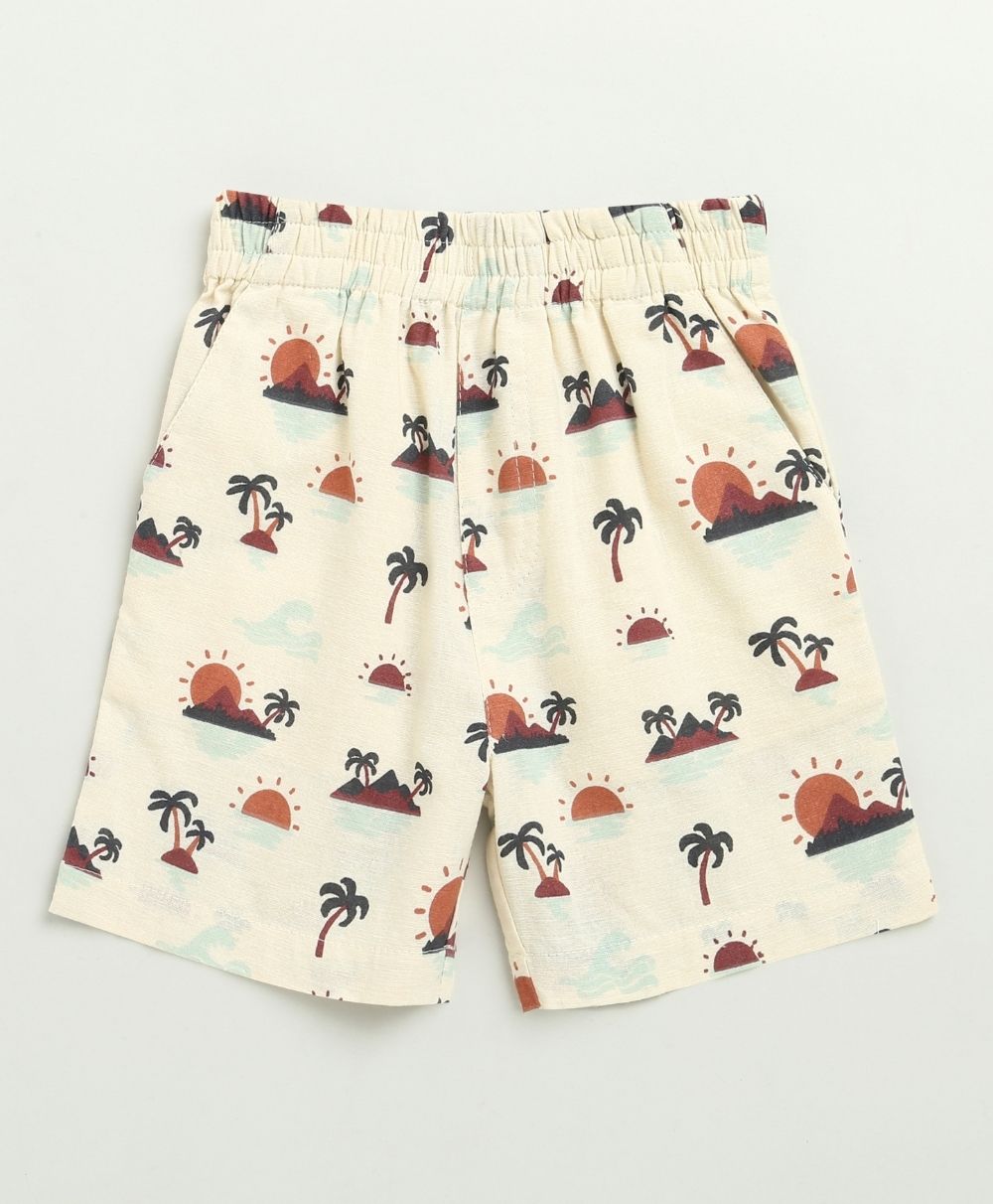 Sunset Print Cotton Linen Co-ord Set - Beige