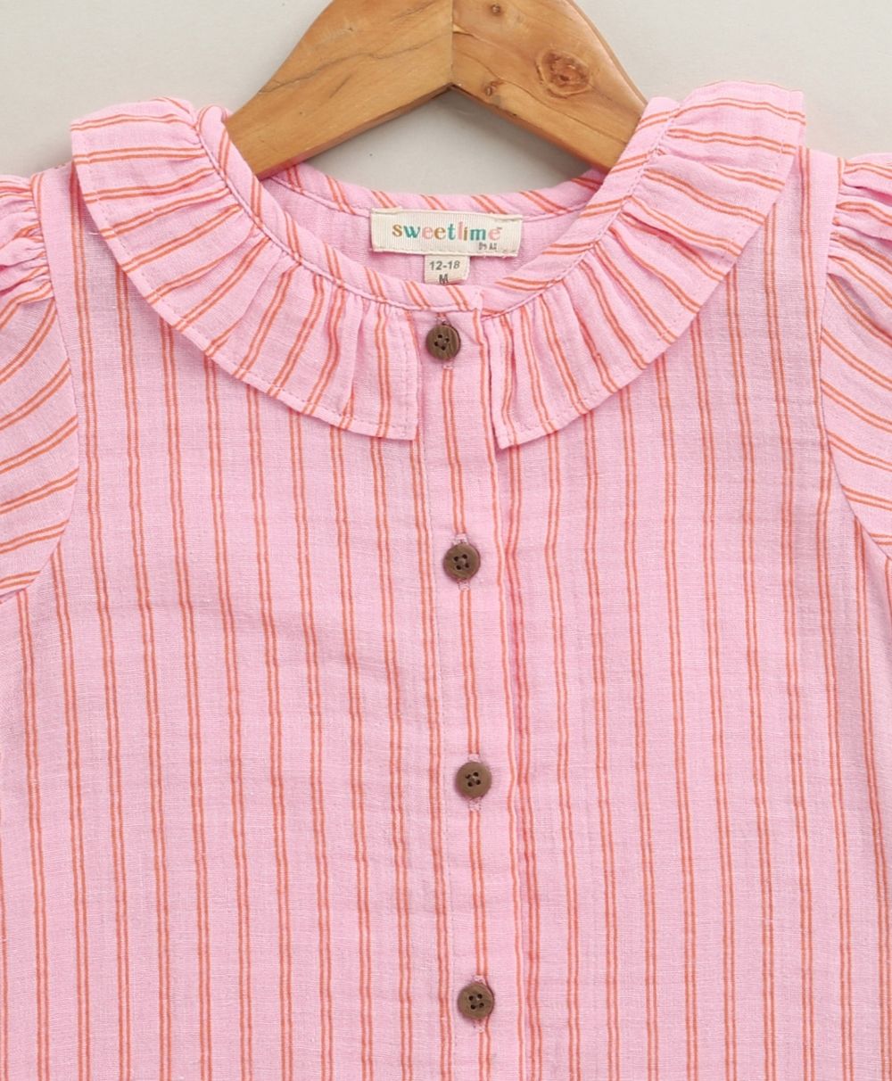 Baby Girls Candy Stripe Organic Cotton Co-ord Set with a Hat - Pink