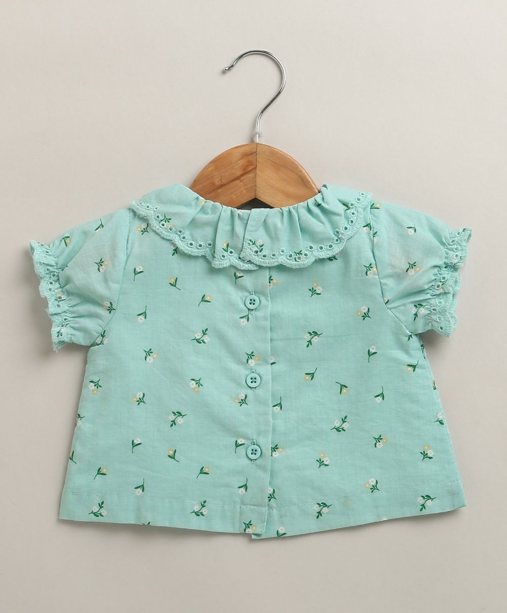 Floral Lace Mint Organic Cotton Top & Bloomer Set – Sea Green
