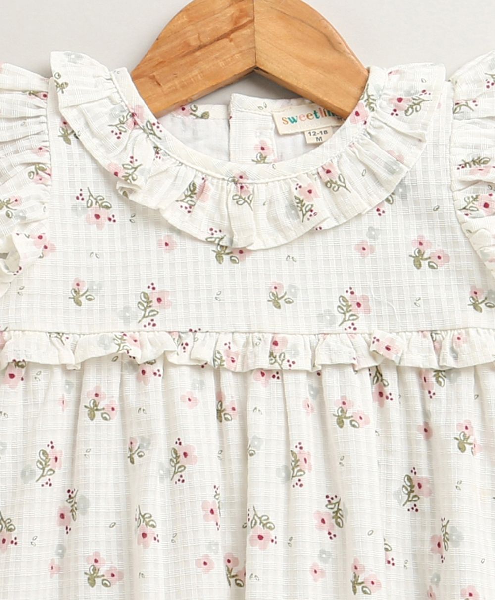 Sweetlme By AS Sweet Blossom Ruffle Organic Cotton Dress & Bloomer Set with Hairband - Off White