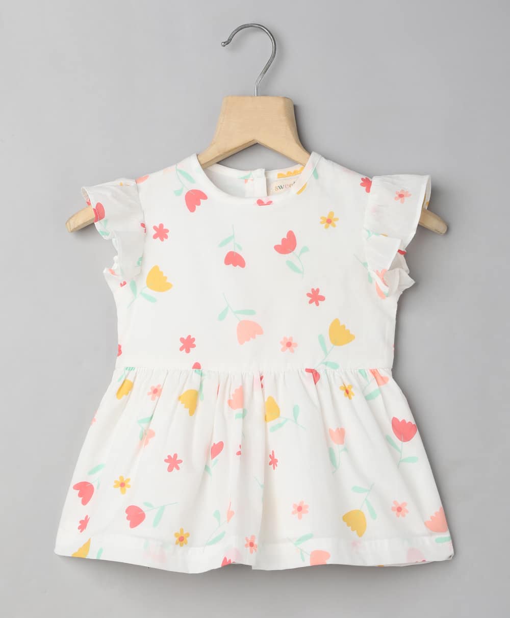 Floral Organic Cotton  Dress - White