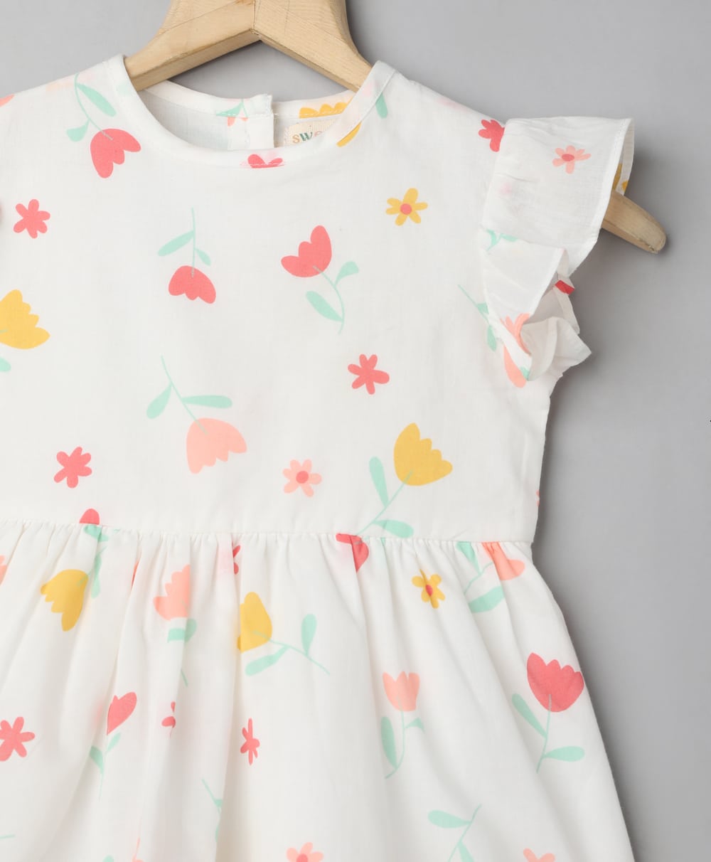 Floral Organic Cotton  Dress - White