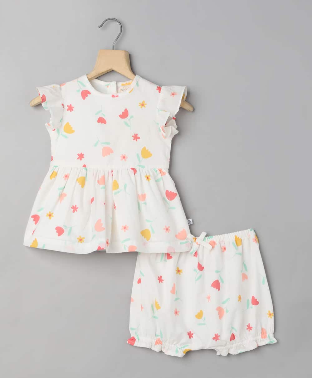 Floral Organic Cotton  Dress - White