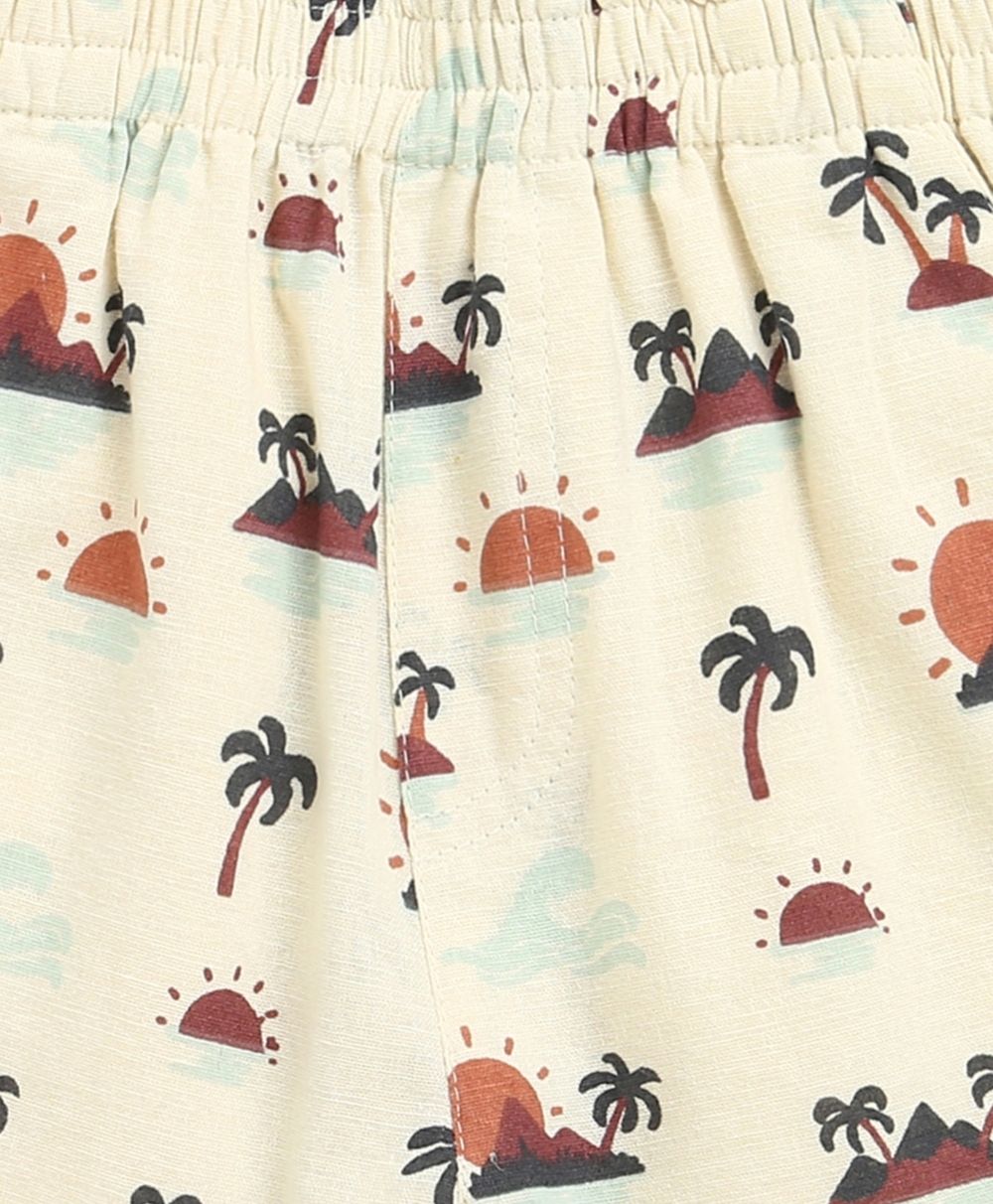 Sunset Print Cotton Linen Co-ord Set - Beige