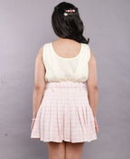 Stylish Solid Viscose Top & a Cotton Tweed Jacquard Skirt Set - White & Pink