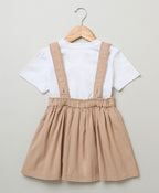 Cotton Twill Pinafore Dress with White Ducks Embroidery - Beige & White