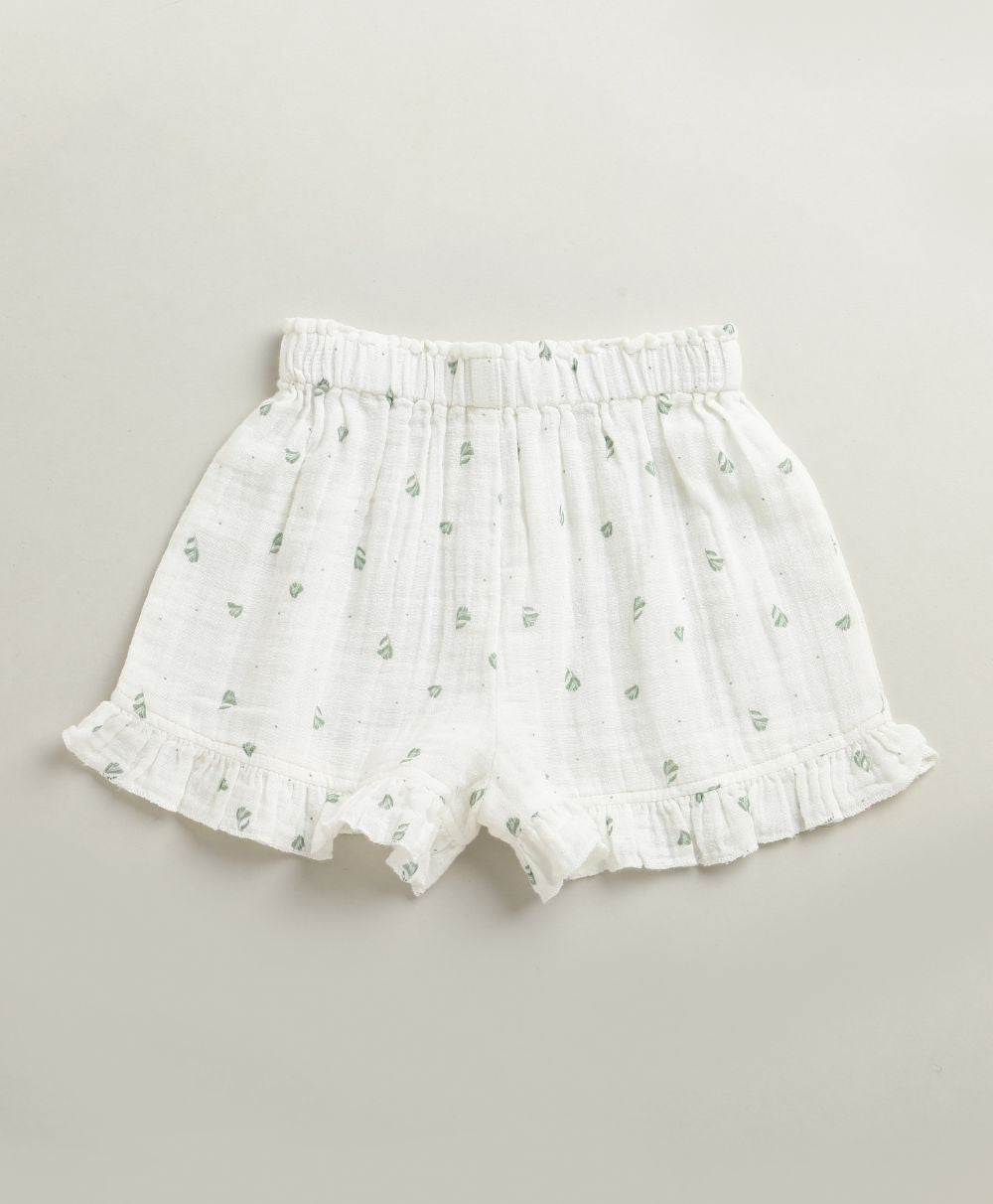 Minty Whisper Ruffle Organic Cotton Co-ord Set - White