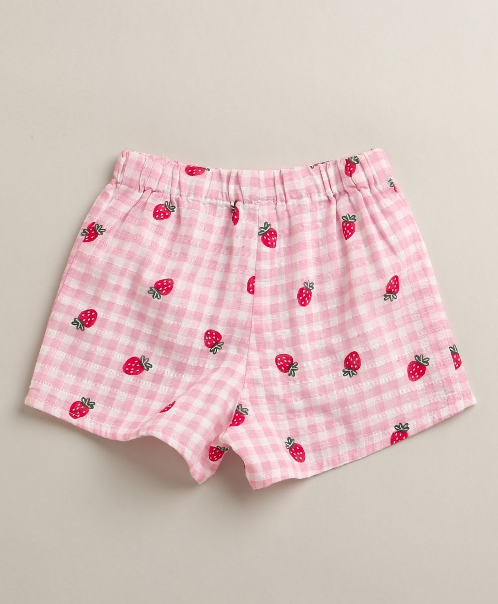 Organic Cotton Strawberry Bliss Baby Girl Top & Shorts Set - Pink