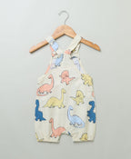 Unisex Multicolor Dinosaur Print Cotton Poplin Playsuit - Lemon Yellow