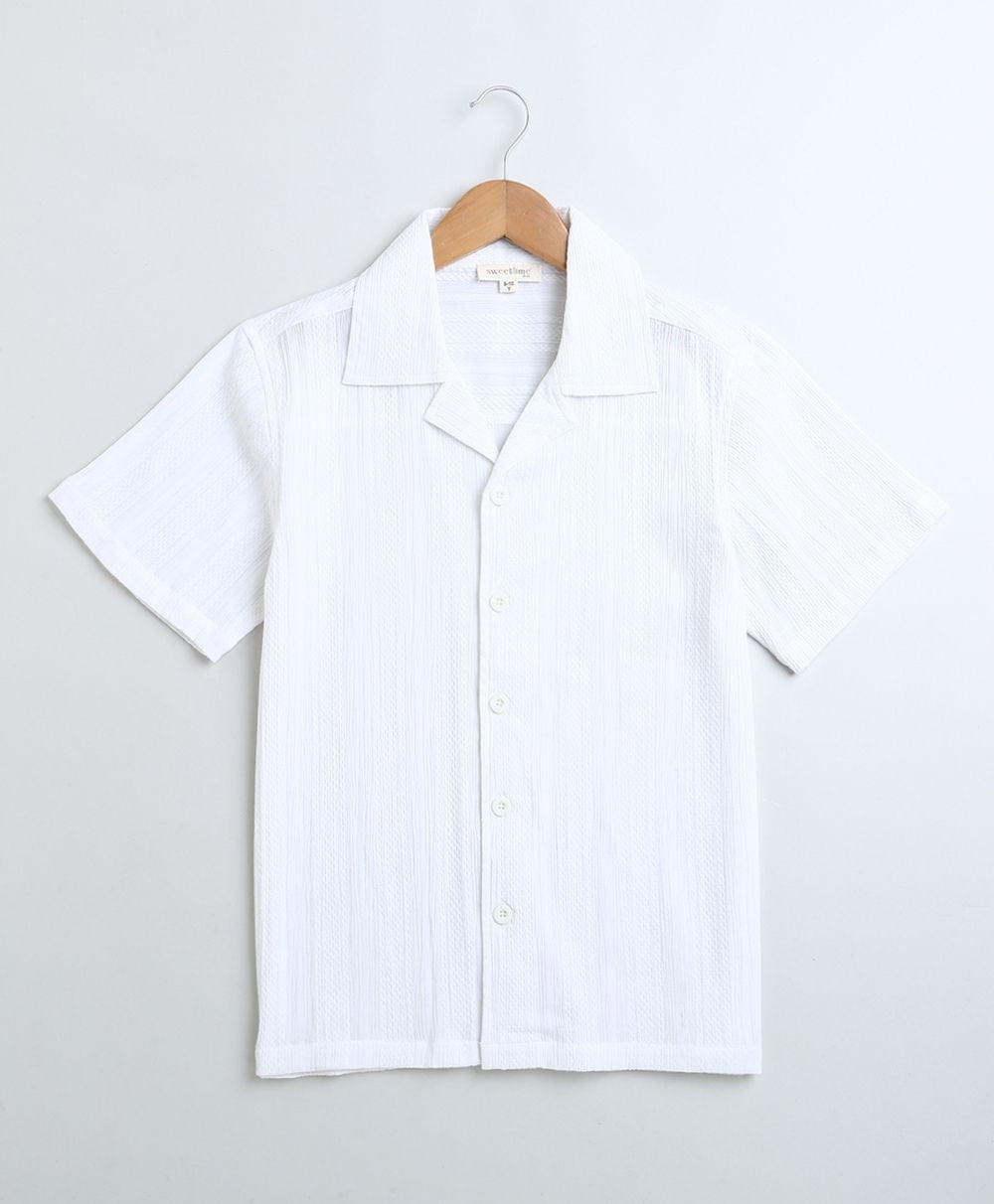 Braided Twisted Line Polyester Shirt - White