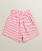 Baby Girls Candy Stripe Organic Cotton Co-ord Set with a Hat - Pink