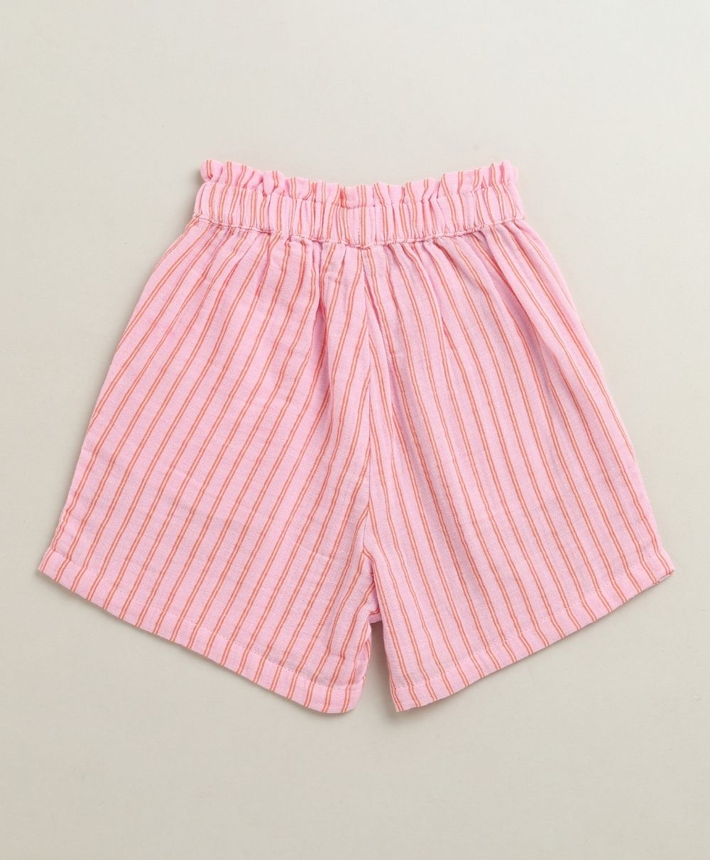 Baby Girls Candy Stripe Organic Cotton Co-ord Set with a Hat - Pink