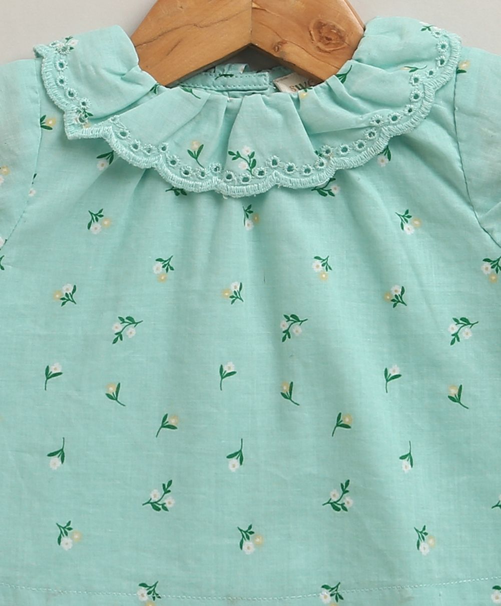 Floral Lace Mint Organic Cotton Top & Bloomer Set – Sea Green