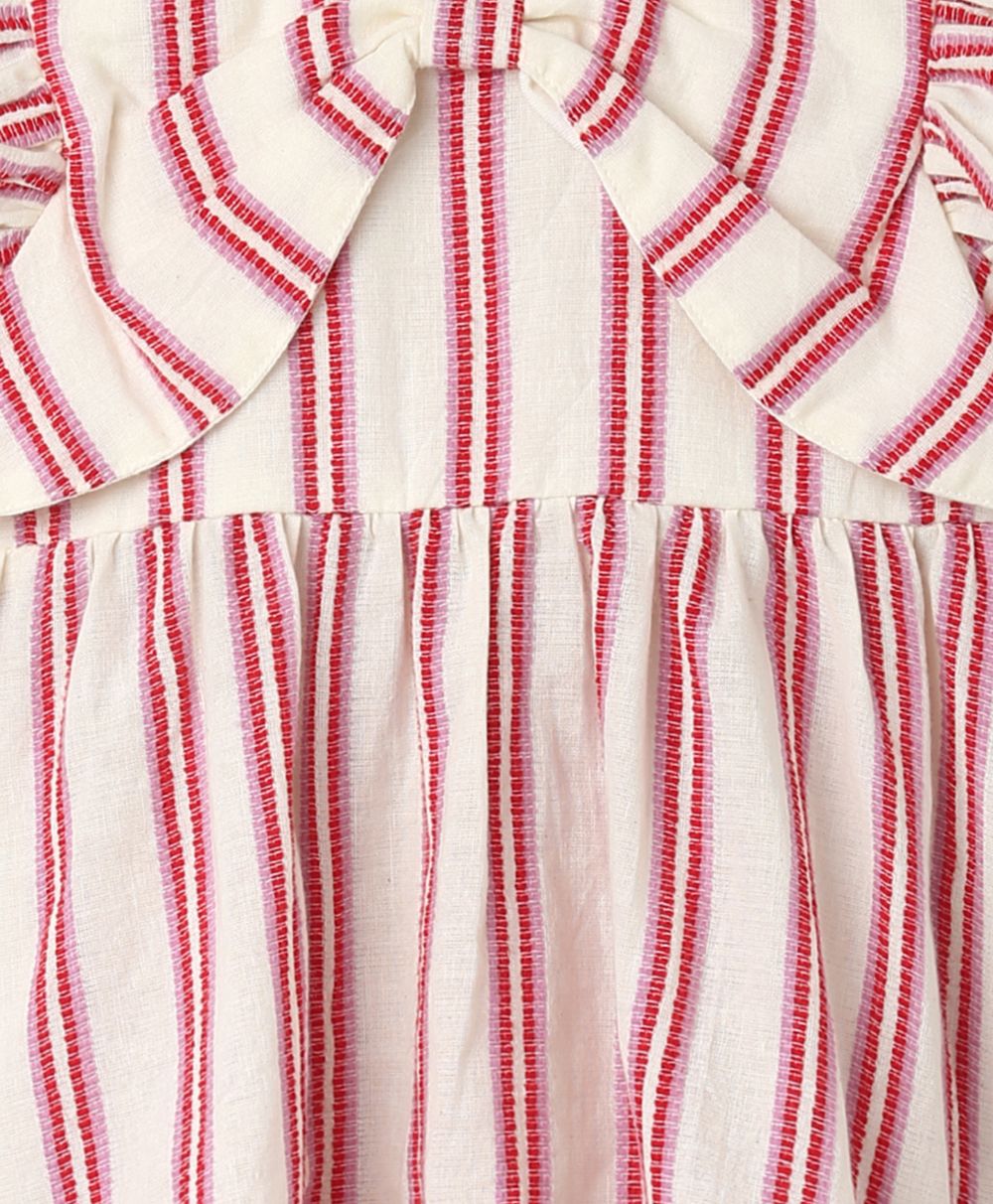 Pink Striped Organic Cotton Dobby Dress & Bloomer Co-ord Set - Off-White