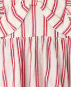 Pink Striped Organic Cotton Dobby Dress & Bloomer Co-ord Set - Off-White