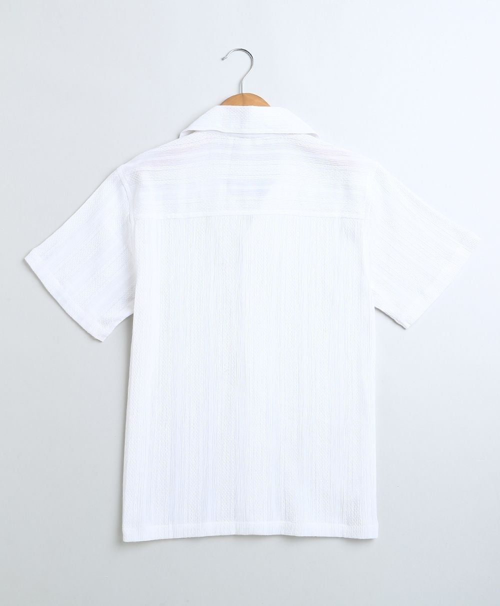 Mens Braided Twisted Line White Polyester Shirt - White
