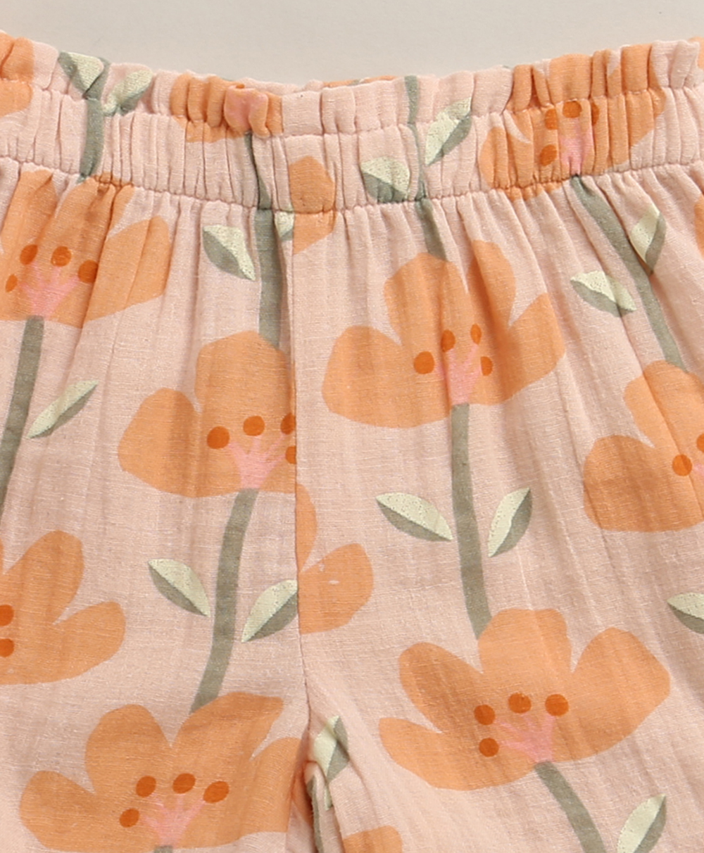 Peach Blossom Cotton Top & Shorts Co-ord Set - Peach & Orange