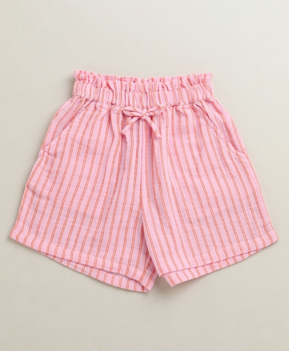 Baby Girls Candy Stripe Organic Cotton Co-ord Set with a Hat - Pink