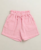 Baby Girls Candy Stripe Organic Cotton Co-ord Set with a Hat - Pink