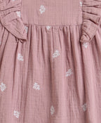 Leaf Embroidered Ruffle Organic Cotton Co-ord Set - Dusty Pink