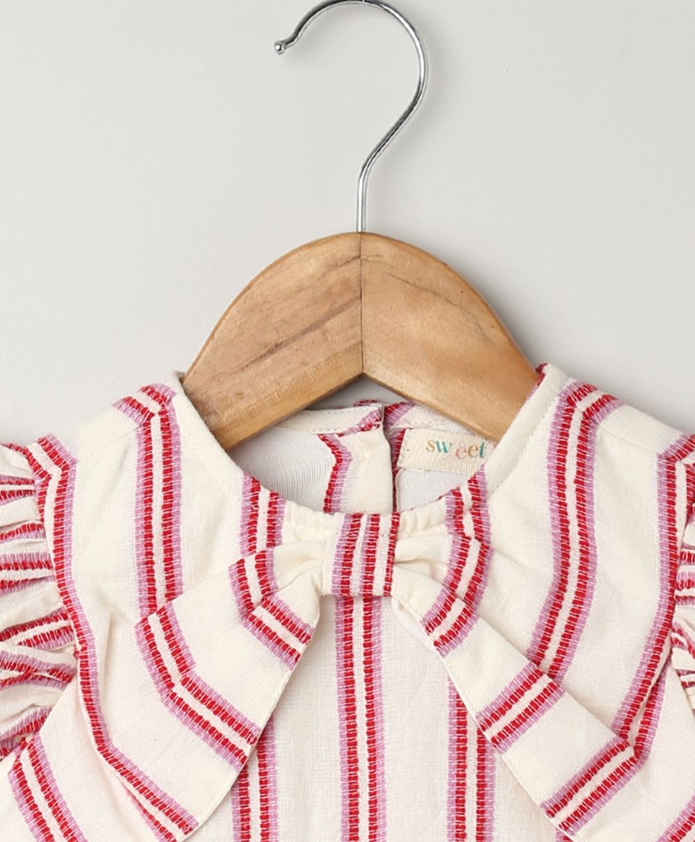 Pink Striped Organic Cotton Dobby Dress & Bloomer Co-ord Set - Off-White