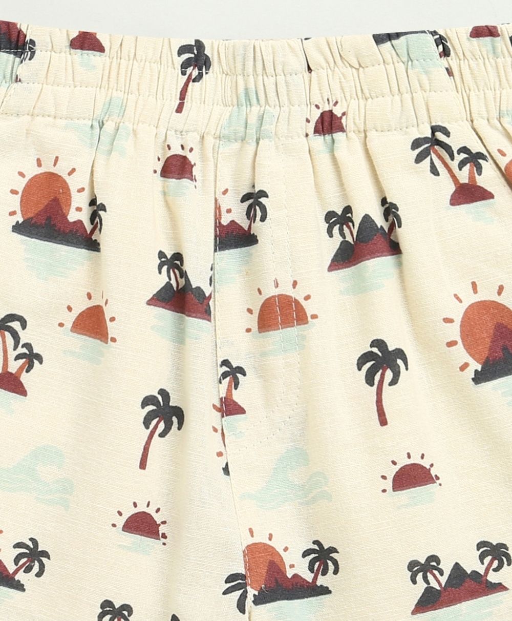 Sunset Print Cotton Linen Co-ord Set - Beige