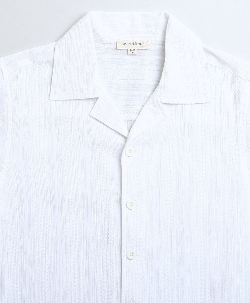 Mens Braided Twisted Line White Polyester Shirt - White