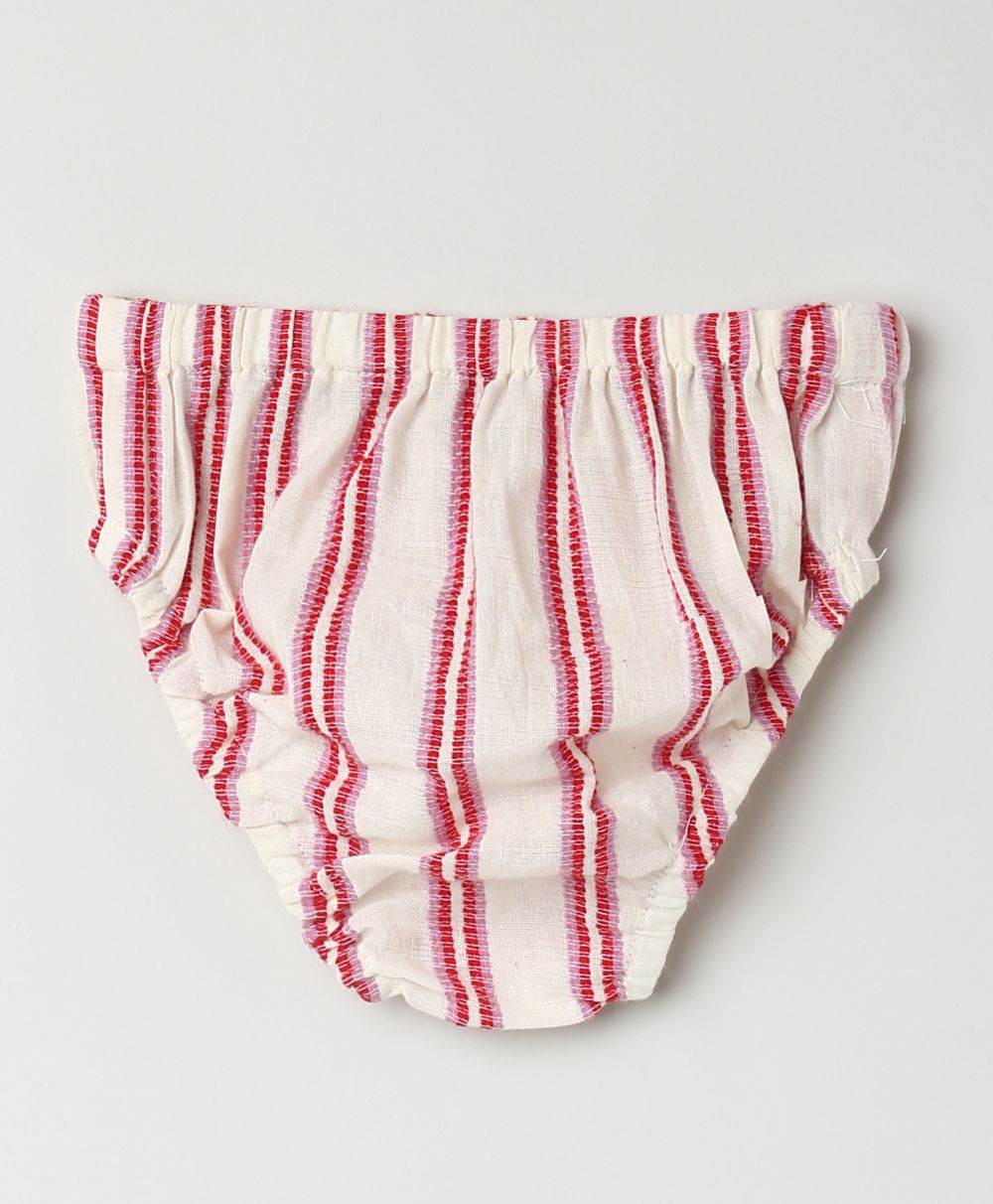 Pink Striped Organic Cotton Dobby Dress & Bloomer Co-ord Set - Off-White