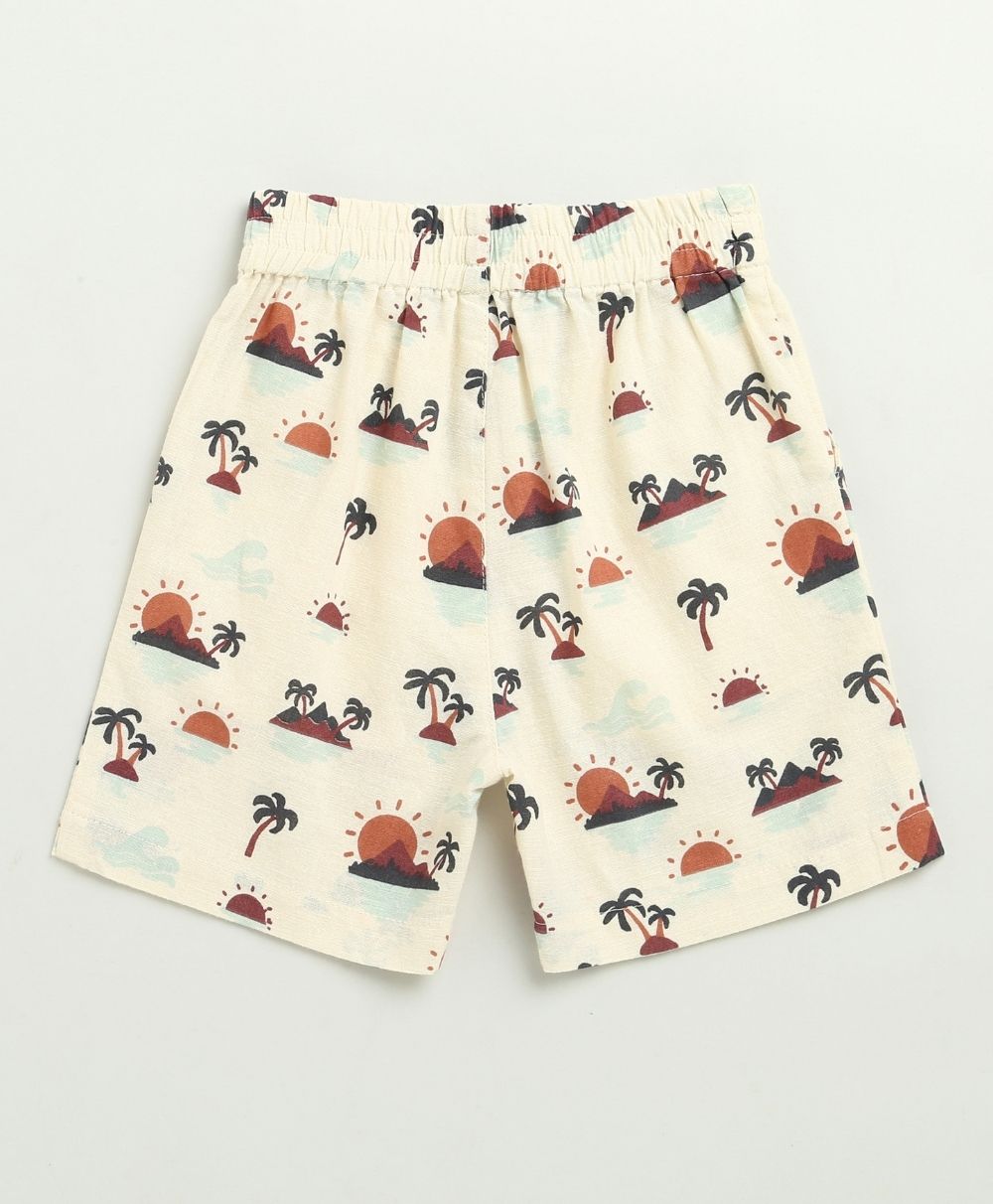 Sunset Print Cotton Linen Co-ord Set - Beige