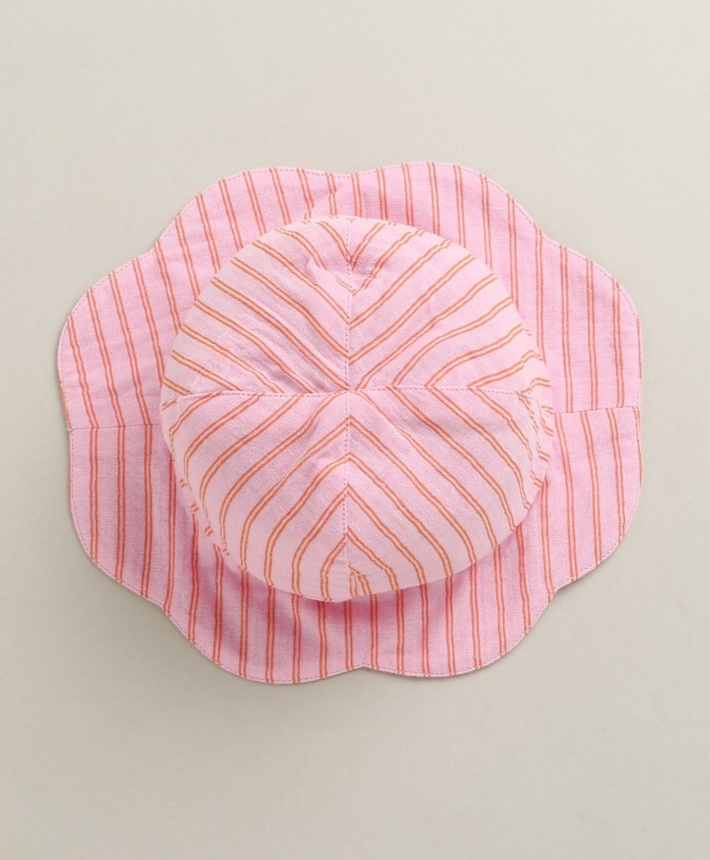 Baby Girls Candy Stripe Organic Cotton Co-ord Set with a Hat - Pink