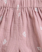 Leaf Embroidered Ruffle Organic Cotton Co-ord Set - Dusty Pink