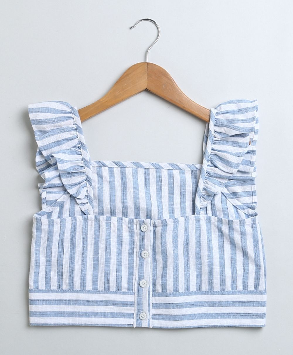 Striped Cotton Co-ord Set - White & Blue