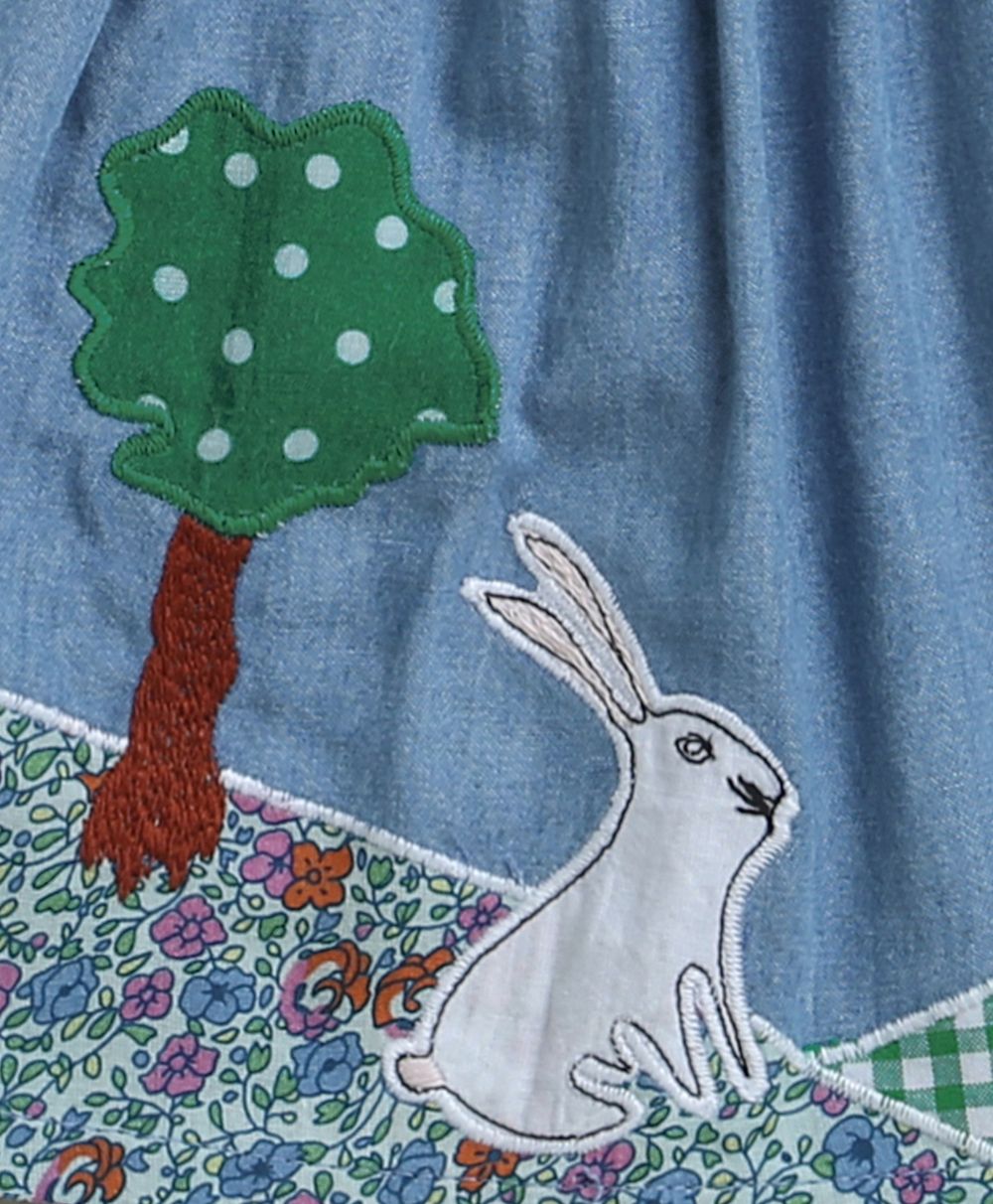 Rabbit Print Denim Top - Blue